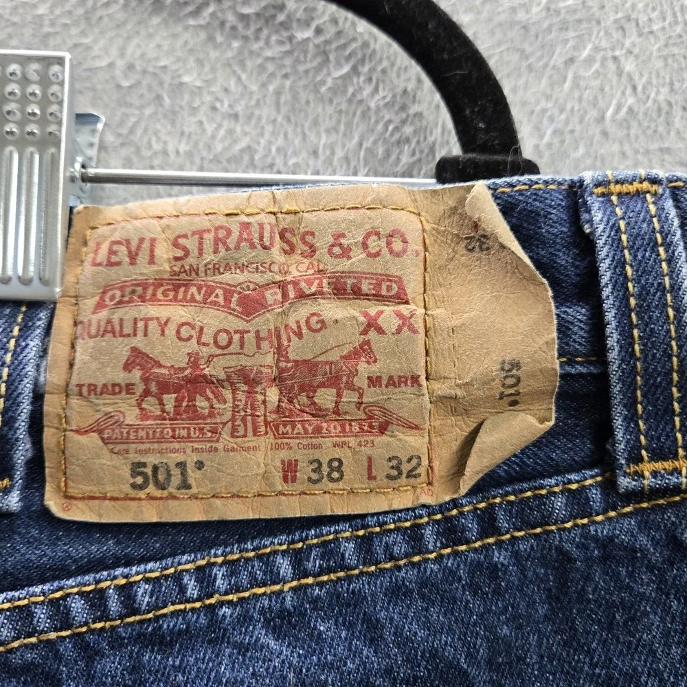 Levi's 501 Men Jeans 38X32 Blue Denim Original Fit Straight Leg Button Fly Y2K‎